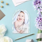 Modernes Schneeflocken Wintergeburtsankündigung Fo Acryleinladungen (Insitu (Hochzeit))