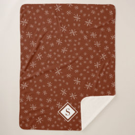 Modernes Schneeflockenmuster auf Mit Monogramm Rot Sherpadecke
