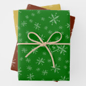 Modernes Schneeflockenmuster Mit Monogramm Rot und Geschenkpapier Set (Beispiel)