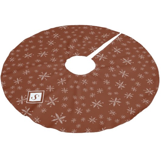 Modernes Schneeflockenmuster Mit Monogramm Weihnac Polyester Weihnachtsbaumdecke (Schrägansicht)