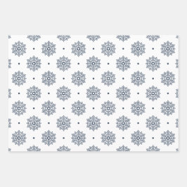Modernes Schneeflockenmuster Navy Blue Geschenkpapier Set