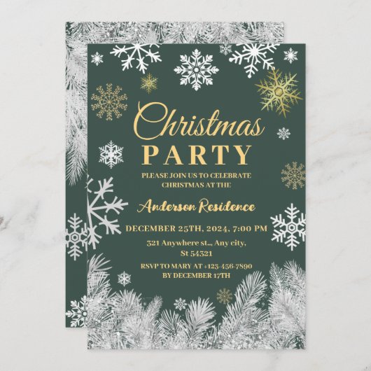 Modernes Schneeflockenpine im Grünen Weihnachtsfes Einladung (Vorne/Hinten)