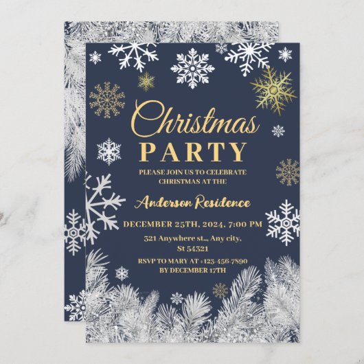 Modernes Schneeflockenpine im Winter Weihnachts-Pa Einladung (Vorne/Hinten)