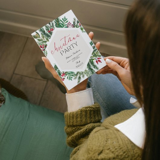 Modernes Schneeflockenpine im Winter Weihnachts-Pa Einladung