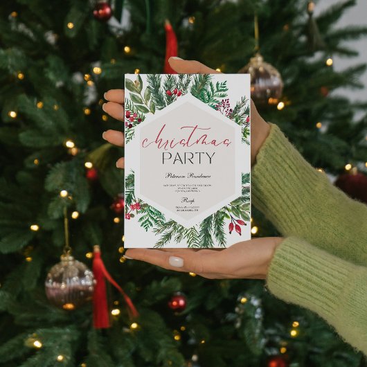 Modernes Schneeflockenpine im Winter Weihnachts-Pa Einladung