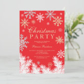 Modernes Schneeflockenpine Roter Winter Weihnachte Einladung (Stehend Vorderseite)