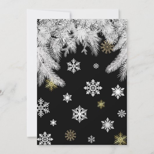 Modernes Schneeflockenpine Schwarzer Winter Weihna Einladung (Rückseite)