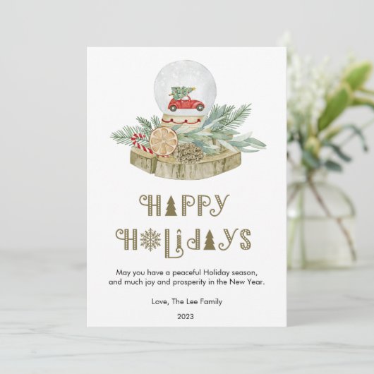 Modernes Schneeglobe Feiertagskarte (Stehend Vorderseite)