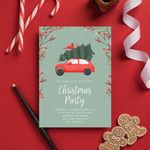 Modernes schneeweihnachtliches Party Pine Tree Red Einladung