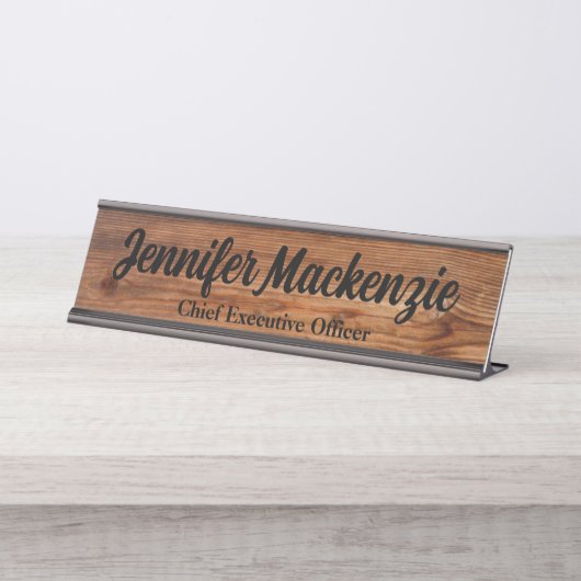 Modernes Schreibtisch Name Plate Holz Grain Rustik Schreibtischnamensplakette (Vorderseite )