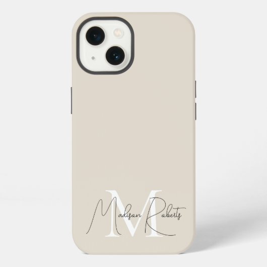 Modernes Schriftzeichen mit Monogramm, Beige iPhone Hülle (Rückseite)