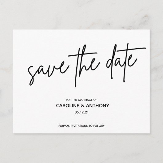 modernes Schriftzeichen Save the Date Postkarte (Vorderseite)