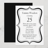 Modernes Schwarz-25. Geburtstags-Party Einladung (Vorne/Hinten)