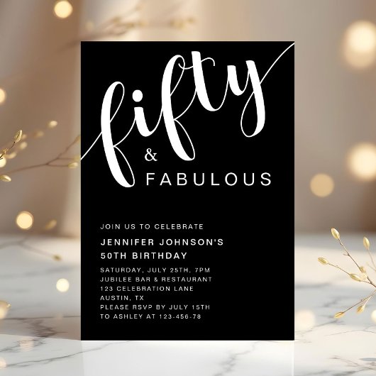 Modernes Schwarz 50 und fabelhaft 50. Geburtstag Einladung