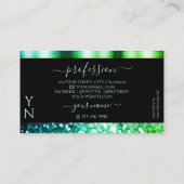 Modernes Schwarz-Aquamarin-Grün-Glitzer-Monogramm Visitenkarte (Rückseite)