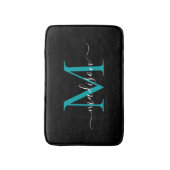 Modernes Schwarz-Aquamarin-Grün-Monogramm-Skript-E Badematte (Vorderseite Vertikal)