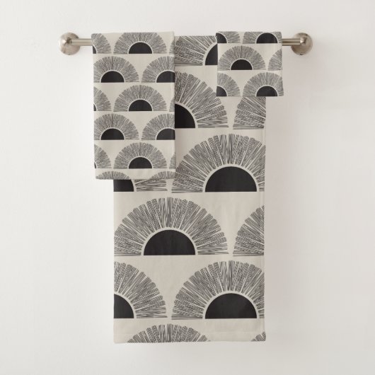Modernes Schwarz & Beige Sunset Abstrakt Art Muste Badhandtuch Set (Insitu)