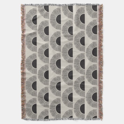 Modernes Schwarz & Beige Sunset Abstrakt Art Muste Decke (Vorderseite Vertikal)