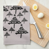 Modernes Schwarz-Beige Weihnachtsbaummuster Geschirrtuch (Viertel Falte)