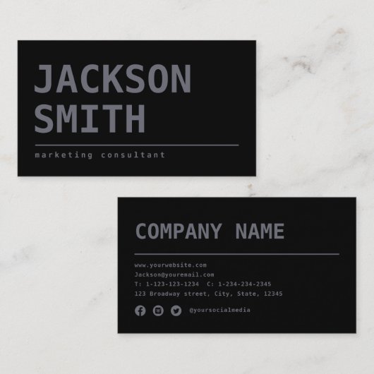 Modernes Schwarz beruflich Visitenkarte (Vorne/Hinten)
