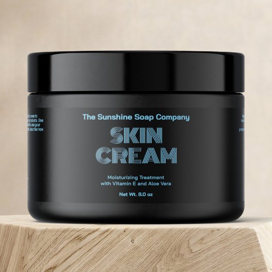 Modernes, schwarz-blau-graues Texcosmetics-Marke Wasserflaschenetikett