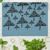 Modernes Schwarz-Blau-Weihnachtsbaummuster Geschirrtuch (Gefaltet)