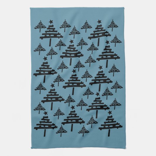Modernes Schwarz-Blau-Weihnachtsbaummuster Geschirrtuch (Vertikal)