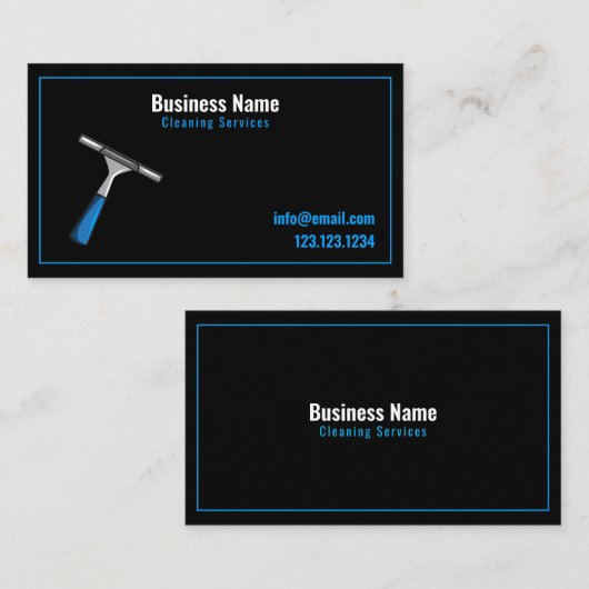 Modernes, schwarz-blaues Squeegee-Fenster Visitenkarte (Vorne/Hinten)