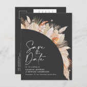 Modernes, schwarz-botanisches, elegantes Pampasgra Ankündigungspostkarte (Vorne/Hinten)