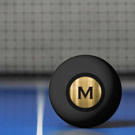 Modernes Schwarz-Bürstengold-Klassisches Monogramm Tischtennisball (Netto)