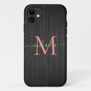 Modernes Schwarz-Bürstenmetall-Rose Gold Monogram Case-Mate iPhone Hülle