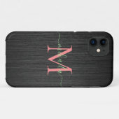 Modernes Schwarz-Bürstenmetall-Rose-Gold Monogramm Case-Mate iPhone Hülle (Rückseite (Horizontal))