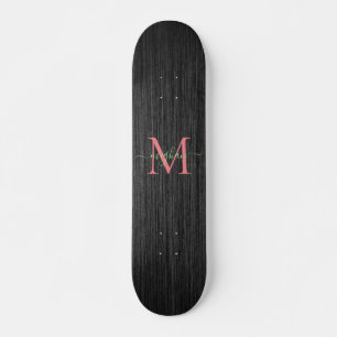 Modernes Schwarz-Bürstenmetall-Rose-Monogramm  Skateboard