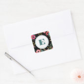 Modernes Schwarz der Blumen | Rosa | Aquamarine Mo Quadratischer Aufkleber (Umschlag)