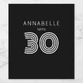 Modernes Schwarz des 30. Geburtstags Weinetikett (Einzelnes Label)