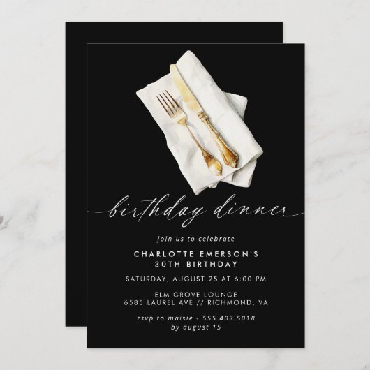 Modernes Schwarz | Extravagantes Skript Geburtstag Einladung (Vorne/Hinten)