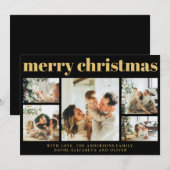 Modernes Schwarz | Fotocollage Feiertagskarte (Vorne/Hinten)