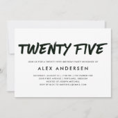 Modernes Schwarz-fünfundzwanzigster Geburtstag der Einladung (Vorderseite)