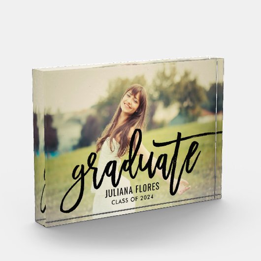 Modernes, schwarz gebürstetes Script-Graduate Fotoblock (Links)