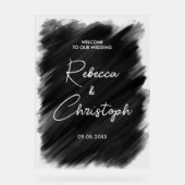 Modernes, schwarz gestrichenes Hochzeitswillkommen Acrylschild (Vorderseite)