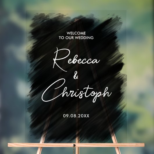 Modernes, schwarz gestrichenes Hochzeitswillkommen Acrylschild (Neutral)