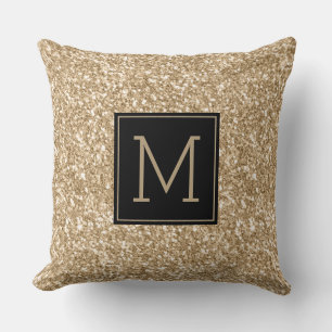 Modernes Schwarz & Glitzer Textil Monogramm Kissen