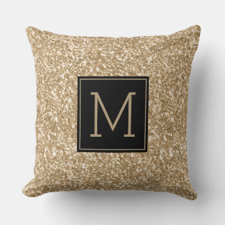 Modernes Schwarz & Glitzer Textil Monogramm Kissen