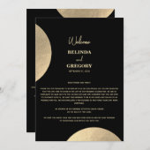 Modernes Schwarz-Gold-Abstrakt-Hochzeitsprogramm Programm (Vorne/Hinten)