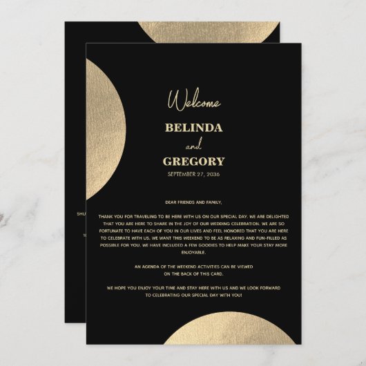 Modernes Schwarz-Gold-Abstrakt-Hochzeitsprogramm Programm (Vorne/Hinten)