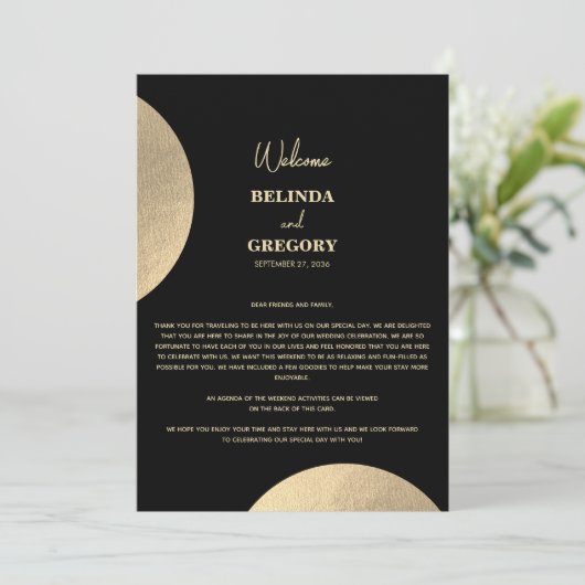 Modernes Schwarz-Gold-Abstrakt-Hochzeitsprogramm Programm (Stehend Vorderseite)