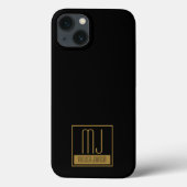Modernes Schwarz-Gold-Anfangsmonogramm Case-Mate iPhone Hülle (Rückseite)