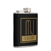 Modernes Schwarz-Gold-Anfangsmonogramm Flachmann (Rechts)