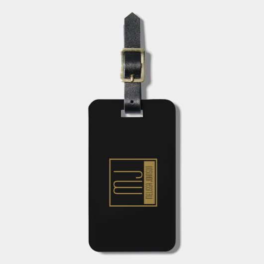 Modernes Schwarz-Gold-Anfangsmonogramm Gepäckanhänger (Vorderseite vertikal)