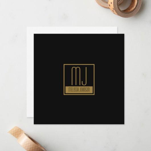 Modernes Schwarz-Gold-Anfangsmonogramm Mitteilungskarte (Vorderseite/Rückseite Beispiel)